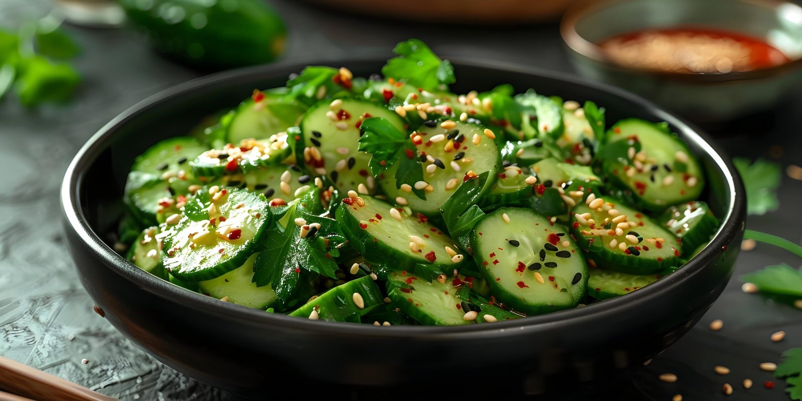 savor-gourmet-oikimchi-korean-cucumber-salad-with-sesame-contemporary-black-bowl-concept-korean-cuisine-gourmet-salad-cucumber-recipes-sesame-dressing-food-presentation